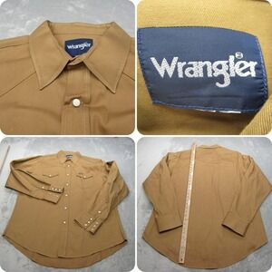 Wrangler Pearl Snap‎ Shirt Mens 2XL Brown Canvas Long Sleeve Water Resistant VTG